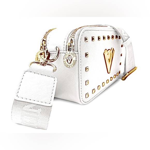 Valentino Orlandi Logo Double Zip Camera Bag w/Adjustable Strap White - Picture 2 of 4